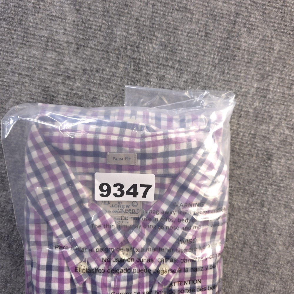J Crew Shirt Large Slim Fit Purple Check Long Sleeve Button Down Cotton - Picture 9 of 9